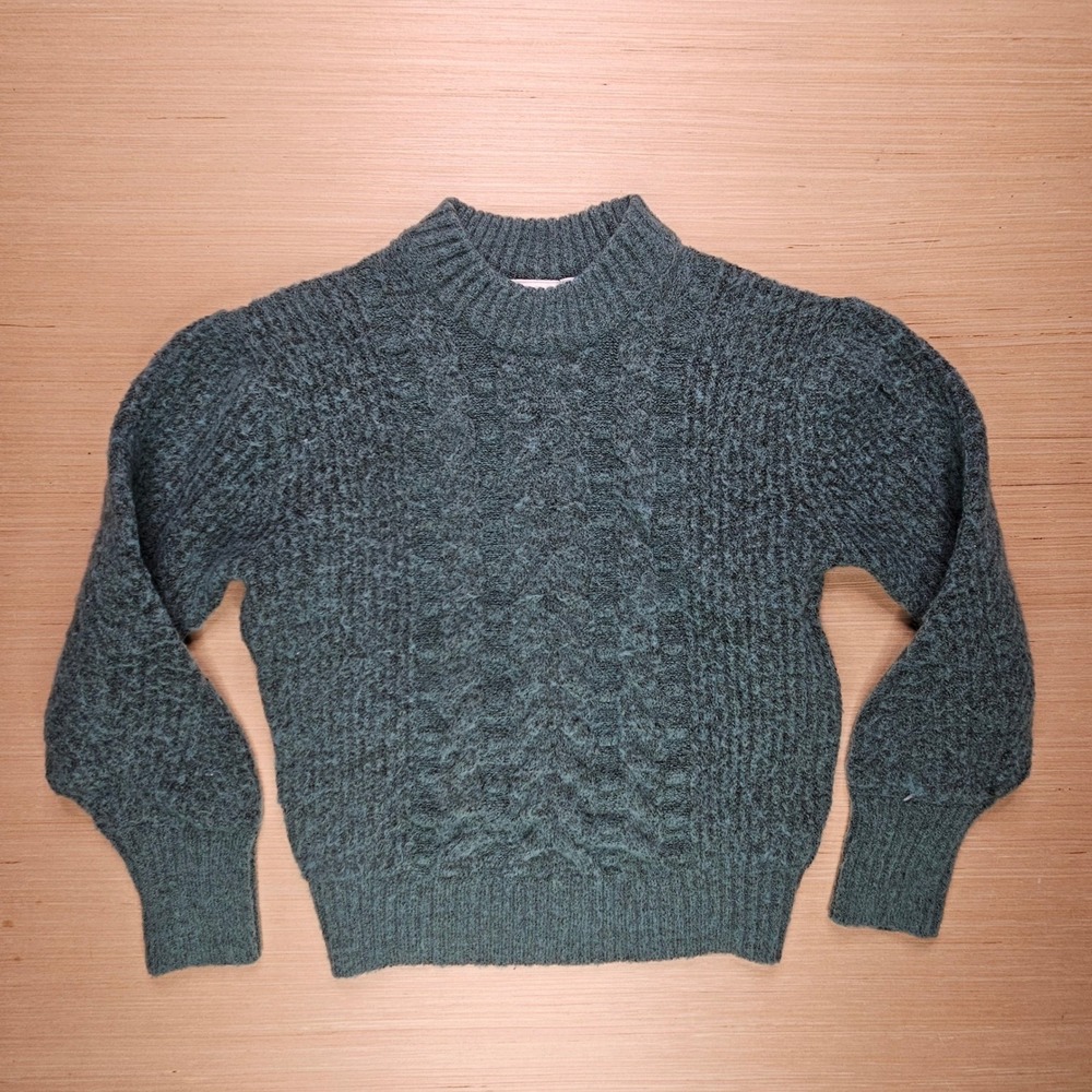 Vila Clothes Cable Knit Sweater Women M Teal Vimalina Long Sleeve Mock Neck